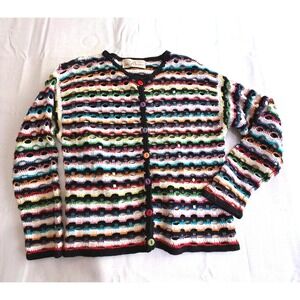 Vintage Janes Closet Crochet Cardigan Colorful Striped Sweater